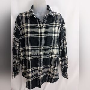 GAP‎ Women's Black White Plaid academia country western Button-Down Shirt small